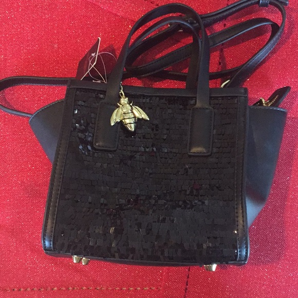Christian Siriano New York Black Sequins Gold Logo Bag - Picture 2 of 8